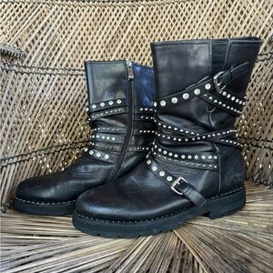 9 and co biker  Genuine leather / studded biker boots / Black size 9 goth,